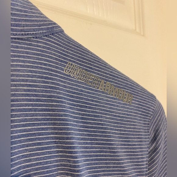 Under Armour Women's Heat Gear 1/4 Zip Pullover Loose Blue Striped Size Small - Picture 6 of 7
